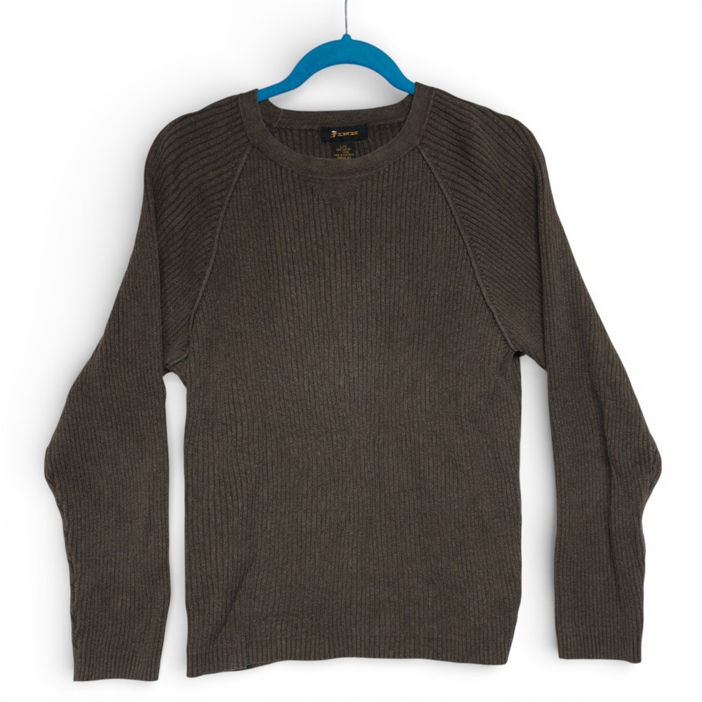 Vintage FINK Mens L G Ribbed Knit Crew Neck Long Sleeve Sweater Olive Green‎